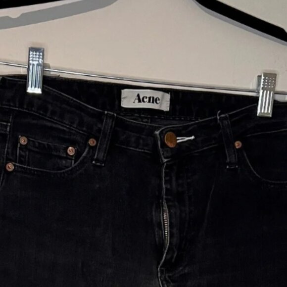 Acne Studio Climb Straight Leg Jeans with Raw Hem - Size 24 in Black Denim - Picture 2 of 3